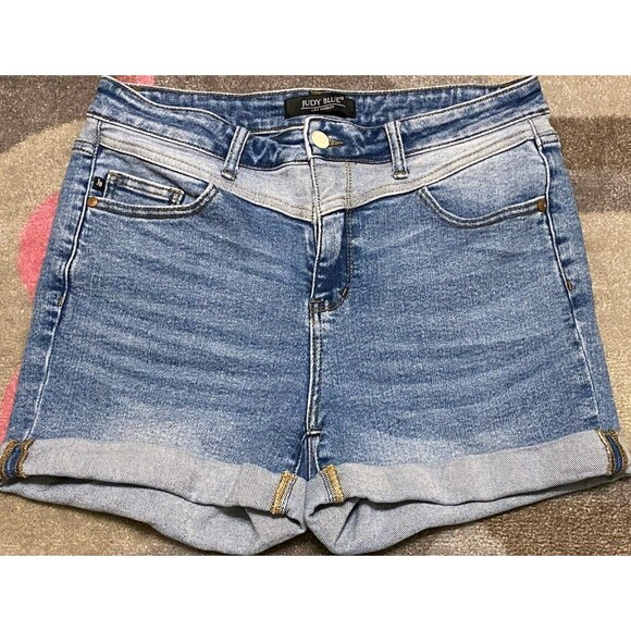 Judy Blue Denim Jean Shorts Women’s Large Stretch Cuffed JB150143 Low Rise EUC - Picture 5 of 11